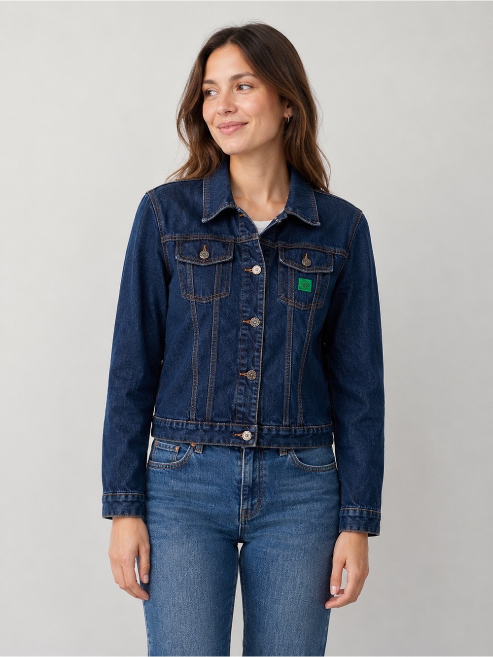 Todd Oldham women’s large button down jean jacket dark wash denim vintage